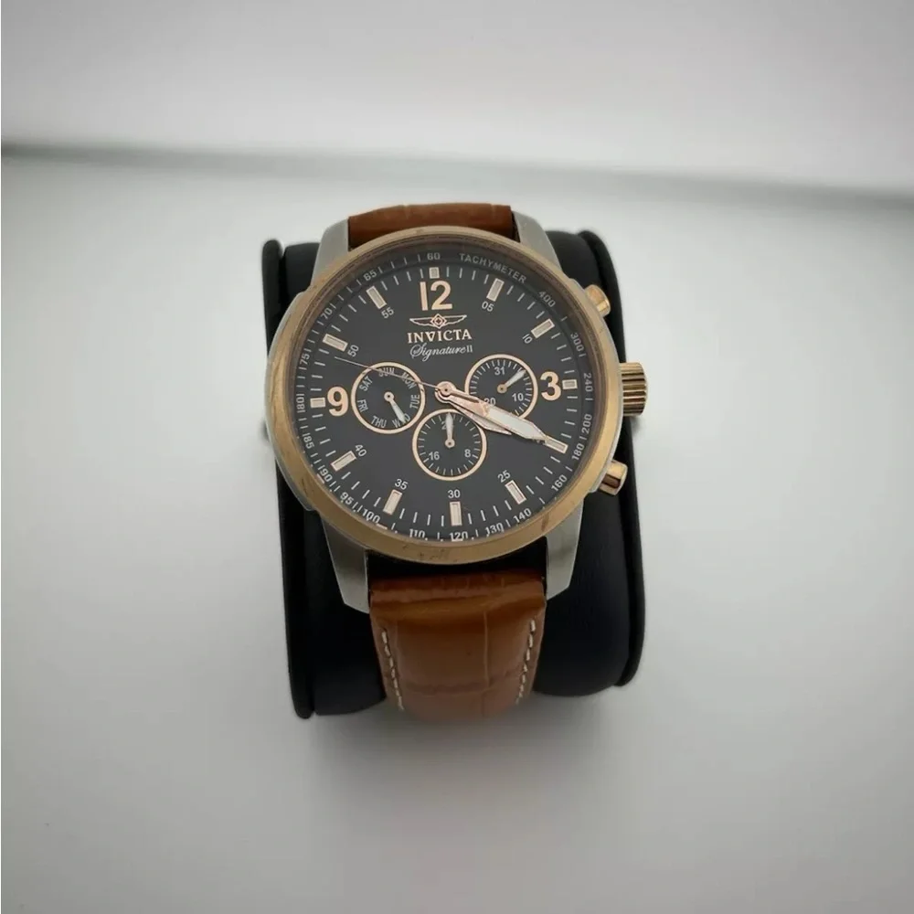 Invicta Men's Signature II Black Dial Brown Genuine Leather Watch 7340 #46
